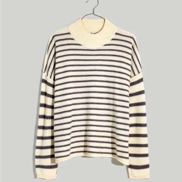 Madewell Womens Stripe Play Mock Pullover Sweater 1X Wool Blend NWT Plus - Picture 3 of 7
